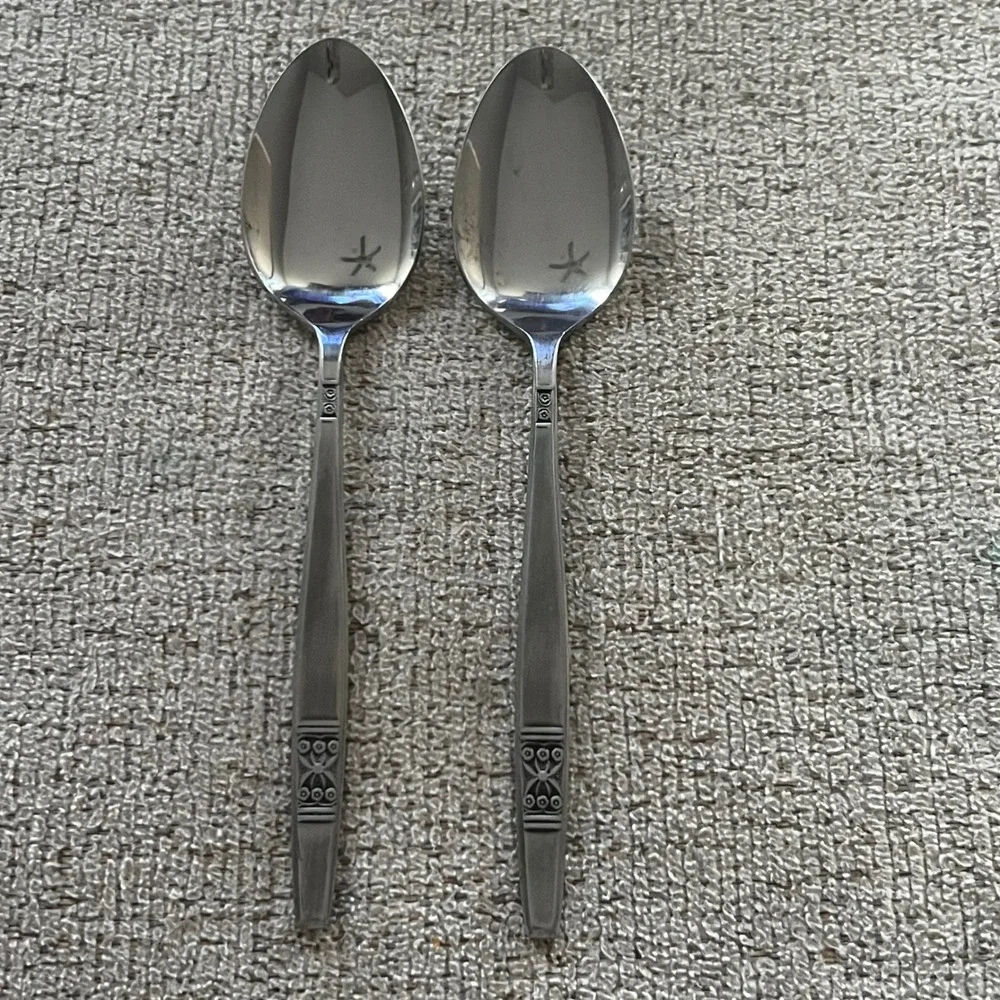 Vintage Madeira Japan Stainless Steel Teaspoons Set of 2 MCM Floral Pattern